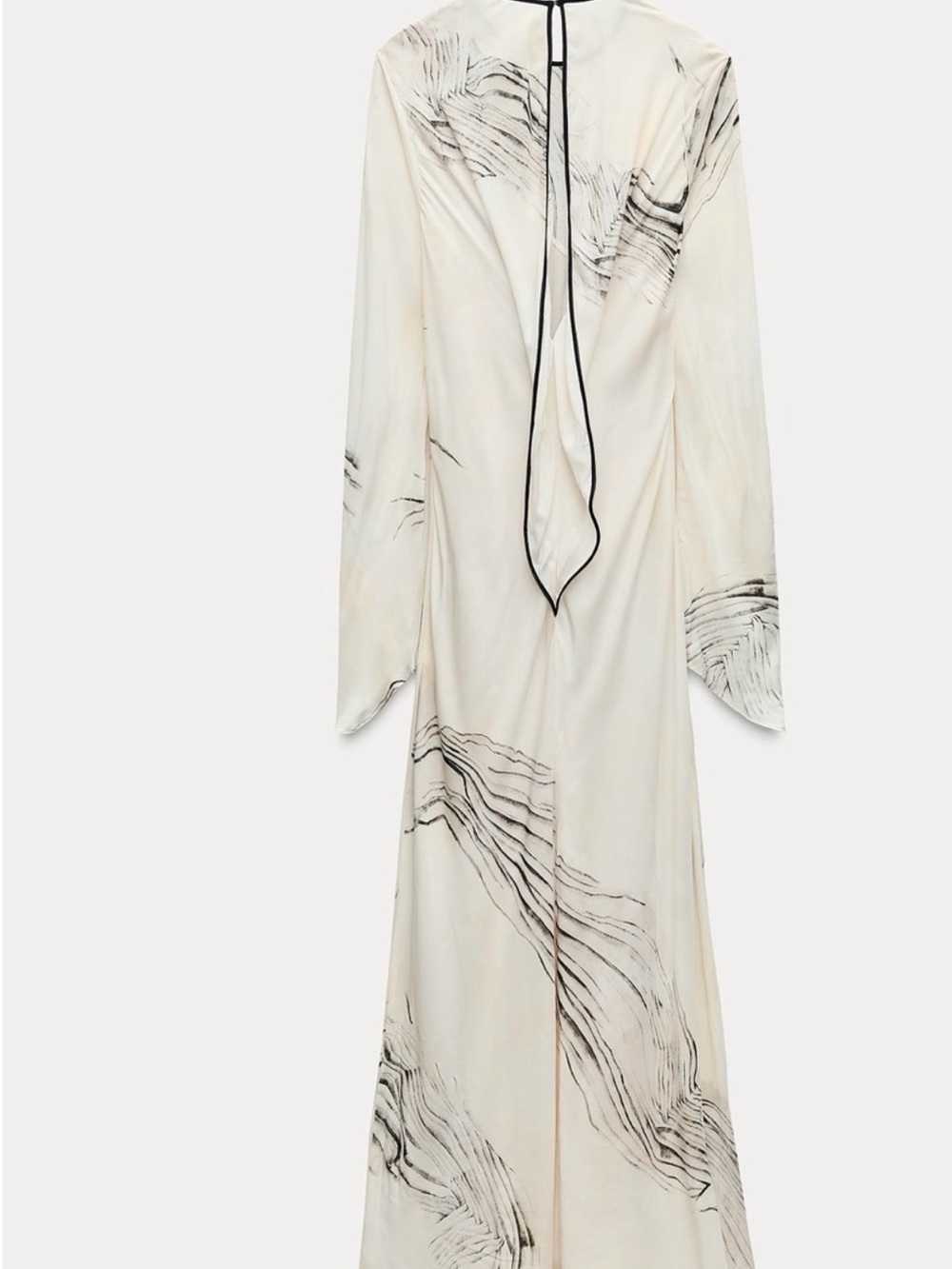 Zara Ivory Marble-Print Long Robe with Black Trim